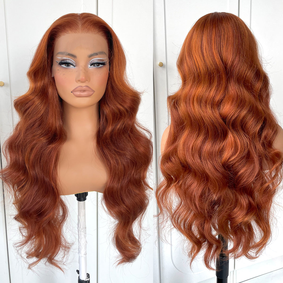 MITIMES 13x6 Glueless Ginger Wig Synthetic Orange HD Lace Front Wig Pre-Plucked Ginger Body Wave Wear And Go Lace Front Wig For Women