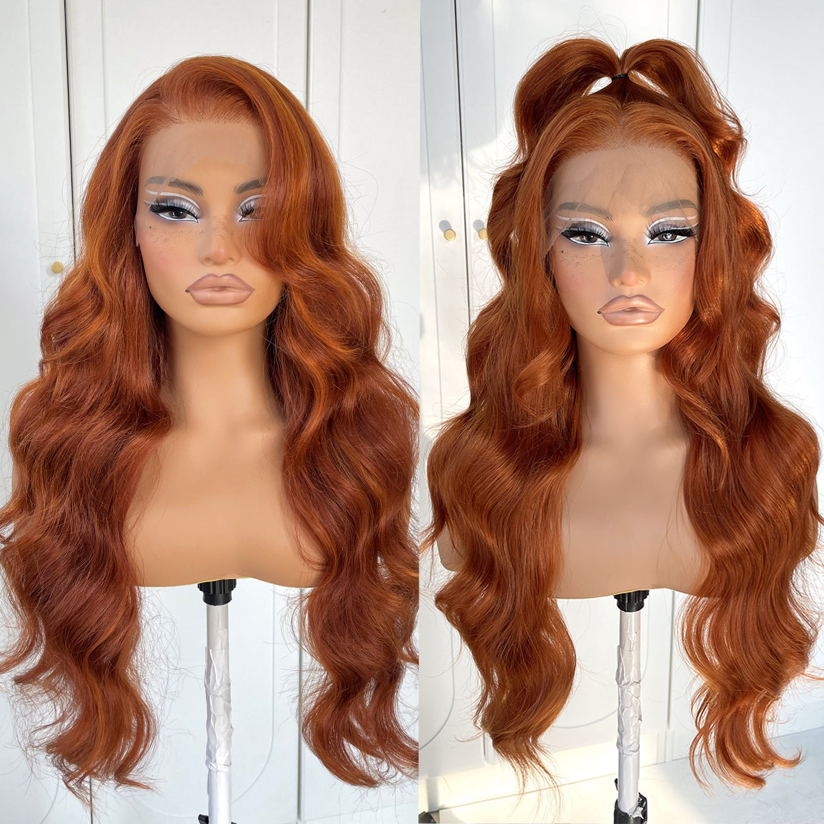 MITIMES 13x6 Glueless Ginger Wig Synthetic Orange HD Lace Front Wig Pre-Plucked Ginger Body Wave Wear And Go Lace Front Wig For Women