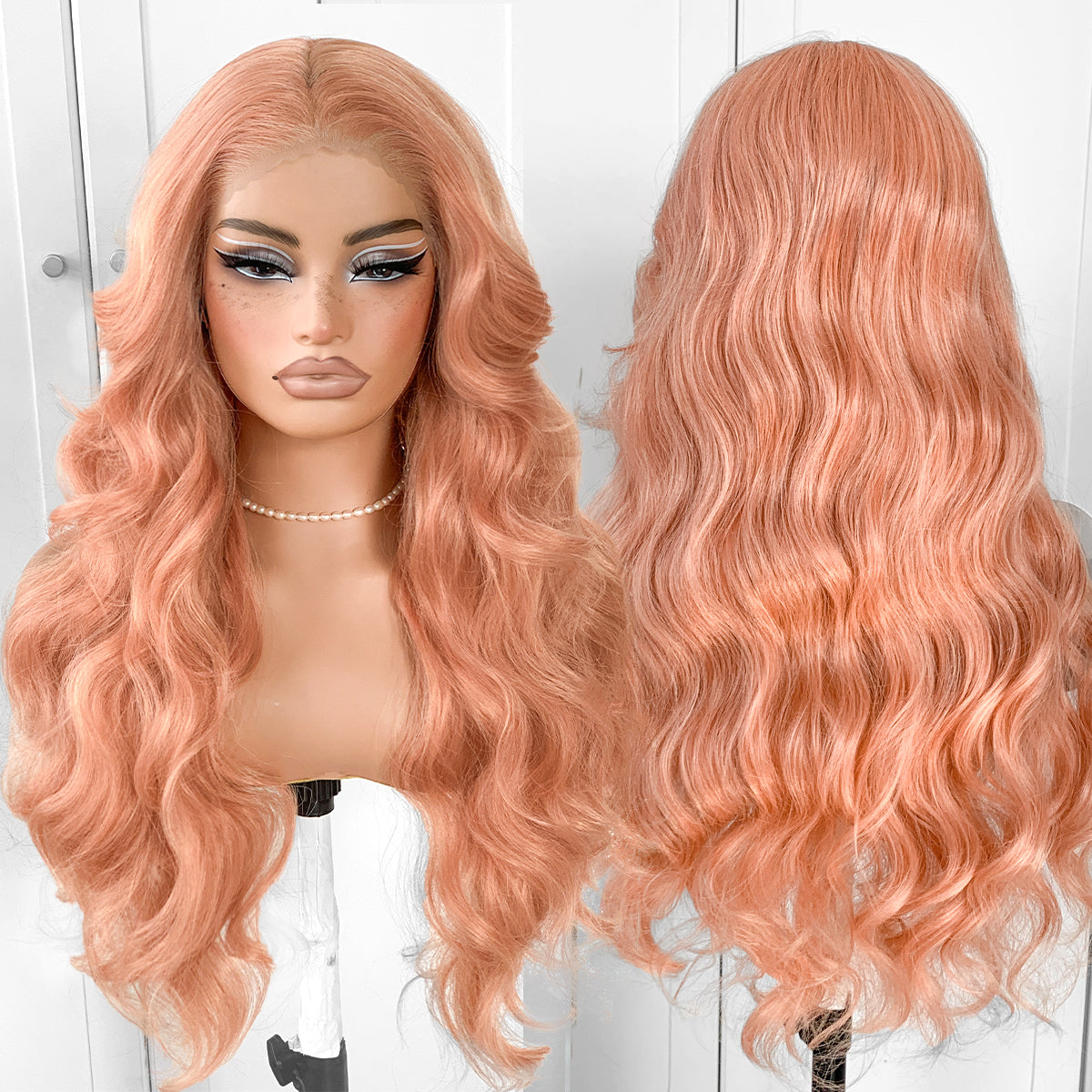 13x6 Pink Blonde Wigs Glueless HD Lace Front Wigs Pre Plucked Synthetic Body Wave Wear And Go Lace Front Wig For Cosplay Party