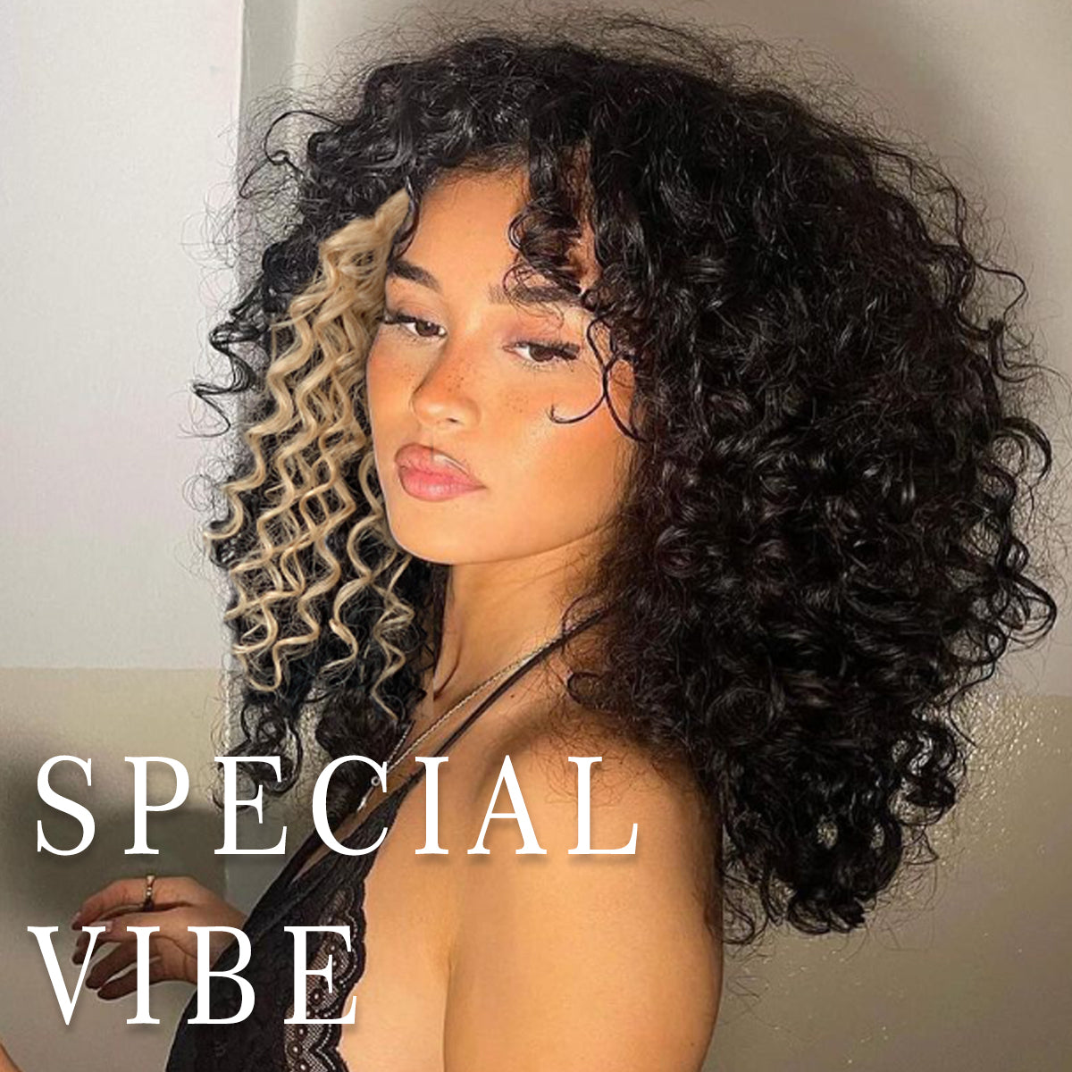 13x6 Skunk Stripe Curly Wig Wear And Go Glueless Wig Pre-Plucked Synthetic Lace Front Wig Pre-Cut Afro Kinky Layred Wig With Natural Hairline 18 Inch