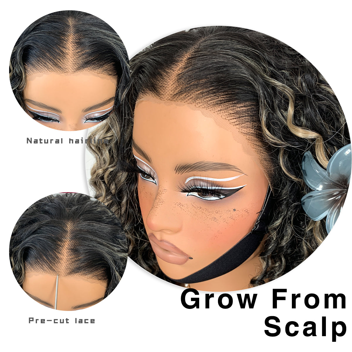 Highlights Lace Front Curly Wig Pre-Plucked Wear And Go Glueless Wig Black And White HD Lace Afro Wig Kinky Curly Wig