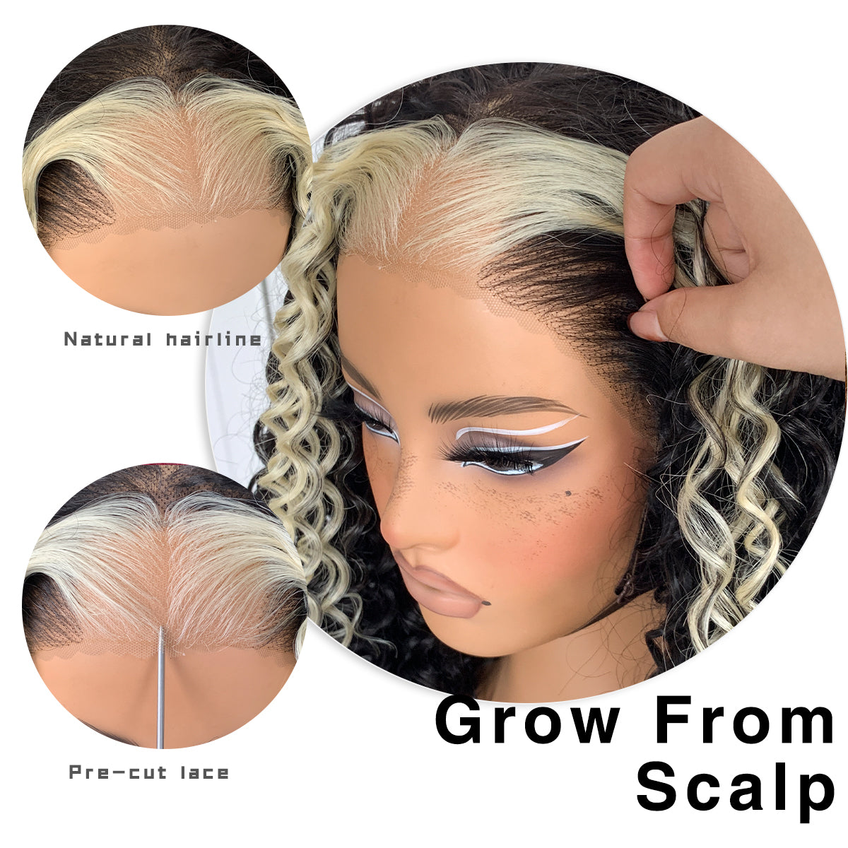 MITIMES 13x6 Skunk Stripe Curly Wig Wear And Go Glueless Wig Synthetic HD Lace Front Afro Wig Pre-Plucked Pre-Cut Afro Curly Layered Wig