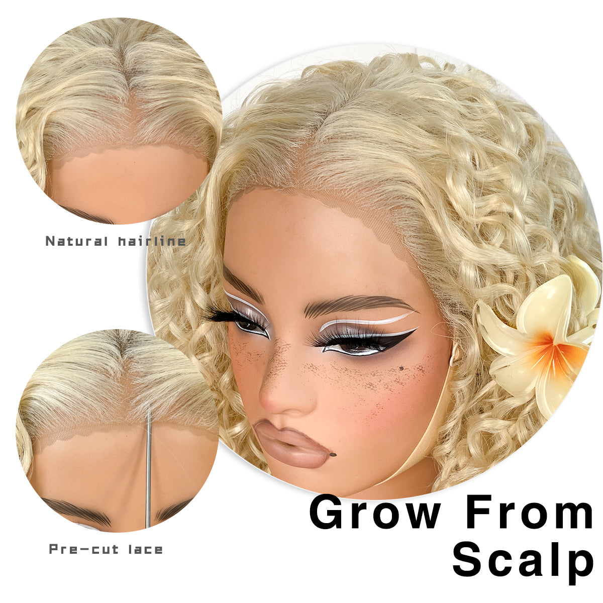 13x6 White Curly Wig Synthetic Lace Front Wig Pre-Plucked Wear And Go Glueless Afro Wig Blonde HD 613 Lace Frontal Wig