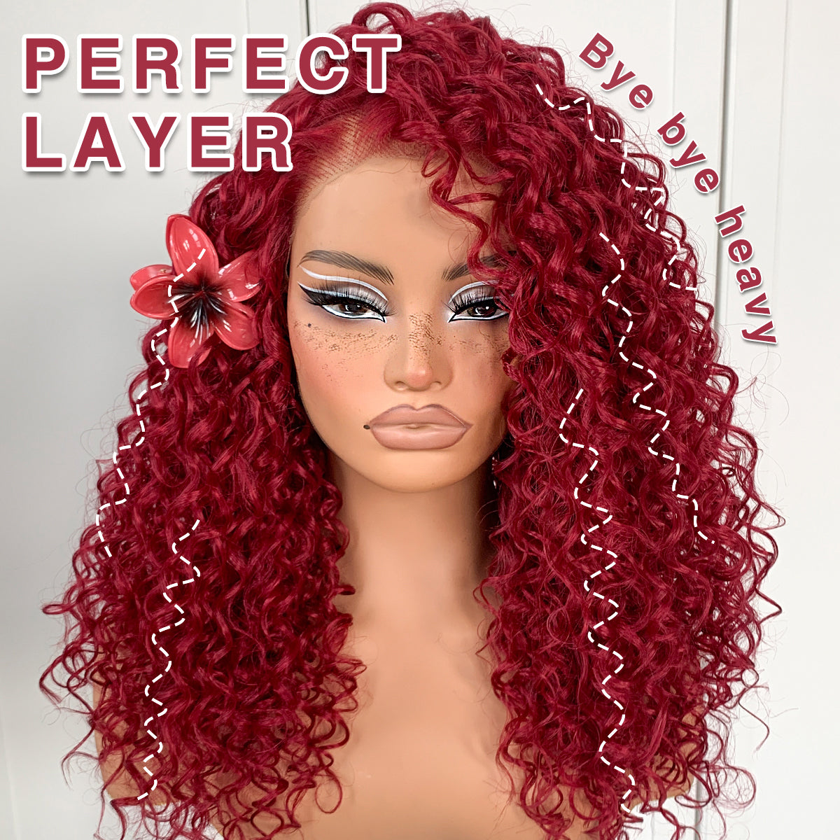 13x6 Red Curly Wig Synthetic Lace Front Wig Pre-Plucked Wear And Go Glueless Afro Wig HD lace frontal wig For Black Women