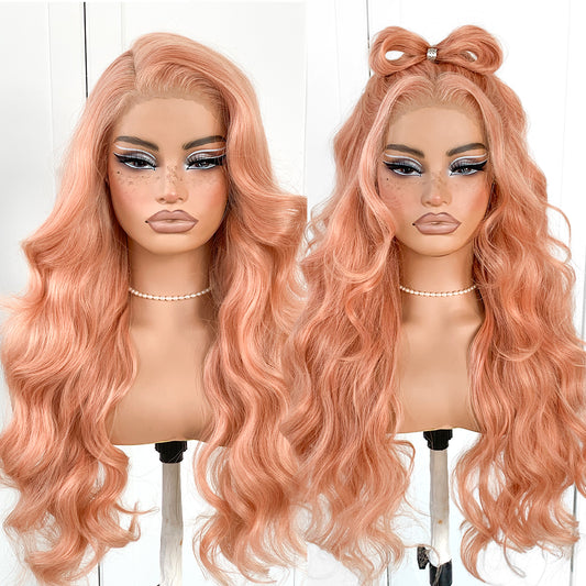 13x6 Pink Blonde Wigs Glueless HD Lace Front Wigs Pre Plucked Synthetic Body Wave Wear And Go Lace Front Wig For Cosplay Party
