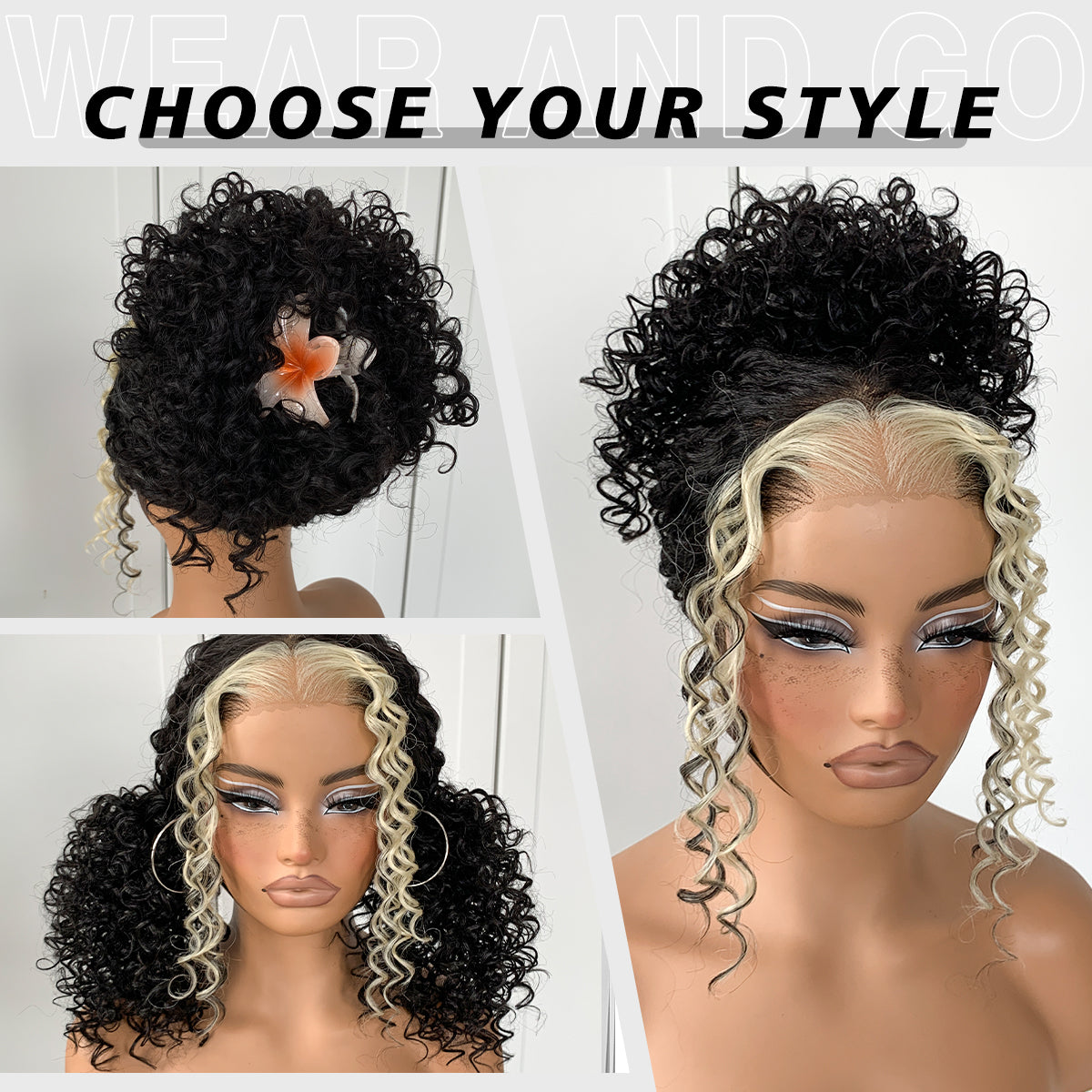 MITIMES 13x6 Skunk Stripe Curly Wig Wear And Go Glueless Wig Synthetic HD Lace Front Afro Wig Pre-Plucked Pre-Cut Afro Curly Layered Wig
