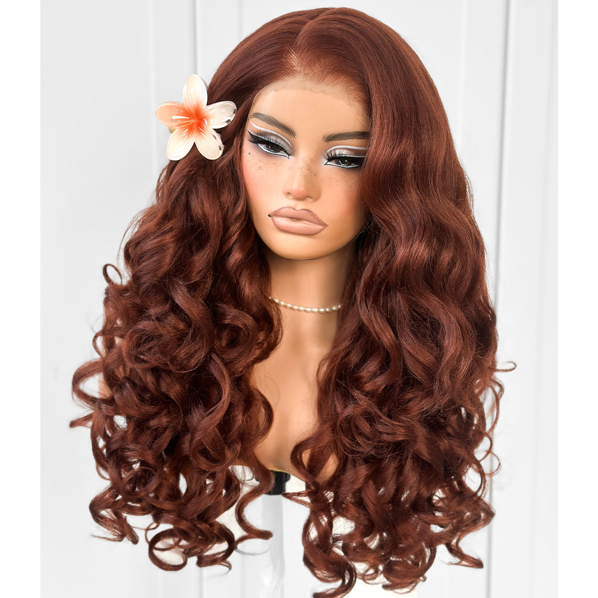 MITIMES 13x6 Glueless Reddish Brown Lace Front Wigs Pre-Plucked Yaki Body Wave HD Lace Front Wig Synthetic Wear And Go Glueless Red Wig Pre-Cut