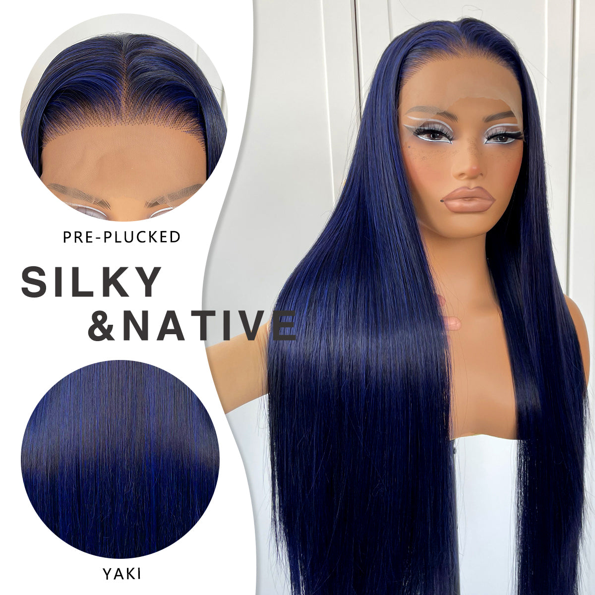 MITIMES 13x6 HD Long Straight Lace Front Wigs White Glueless Straight Hair Lace Front Wig Pre Plucked Yaki Synthetic Blue Lace Front Wig 32inch