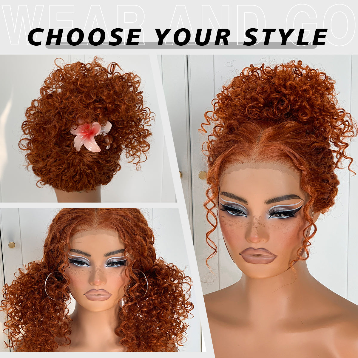 Glueless Ginger Curly Wig Pre-Plucked Wear And Go Synthetic HD Lace Front Wig 13x6 Layered Afro Curly Wig For Beginners 18 Inch