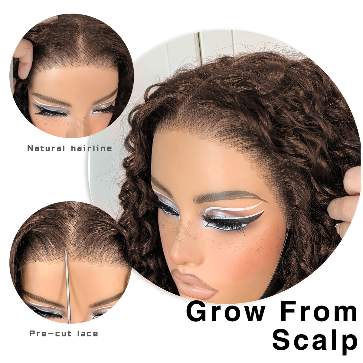 Wear And Go Glueless Curly Wig Pre-Plucked Synthetic Brown Wig Pre-Cut HD Lace Frontal Wig 13x6 Chocolate Brown Afro Kinky Curly With Layer