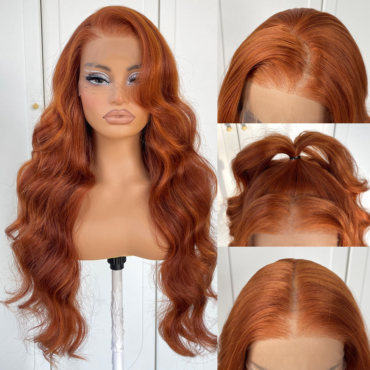 MITIMES 13x6 Glueless Ginger Wig Synthetic Orange HD Lace Front Wig Pre-Plucked Ginger Body Wave Wear And Go Lace Front Wig For Women