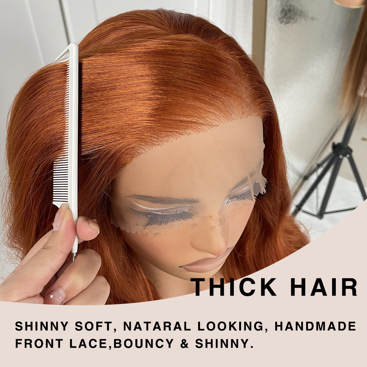 MITIMES 13x6 Glueless Ginger Wig Synthetic Orange HD Lace Front Wig Pre-Plucked Ginger Body Wave Wear And Go Lace Front Wig For Women