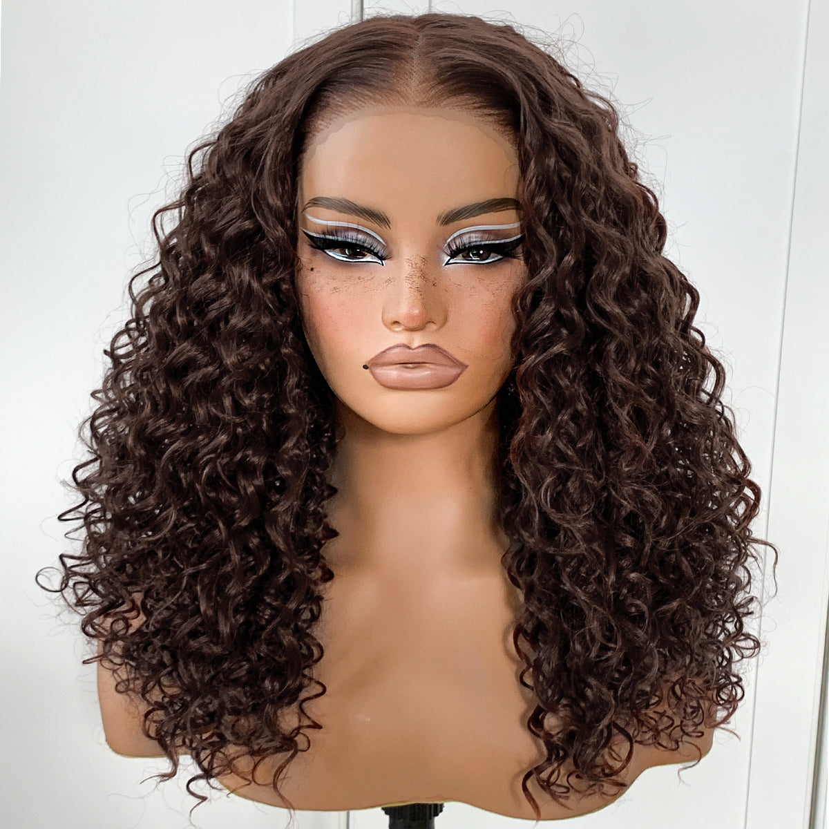 Wear And Go Glueless Curly Wig Pre-Plucked Synthetic Brown Wig Pre-Cut HD Lace Frontal Wig 13x6 Chocolate Brown Afro Kinky Curly With Layer