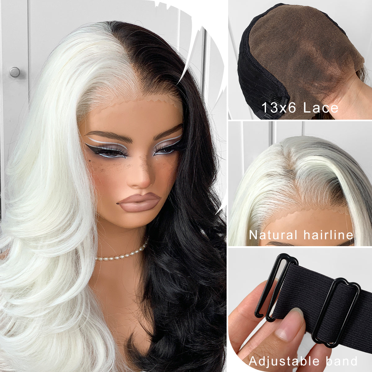 Feather Layered Hair Cuting Style Long 13x6 Synthetic Lace Front Wig Wear and Go Glueless Natural Hairline Black And White Wig