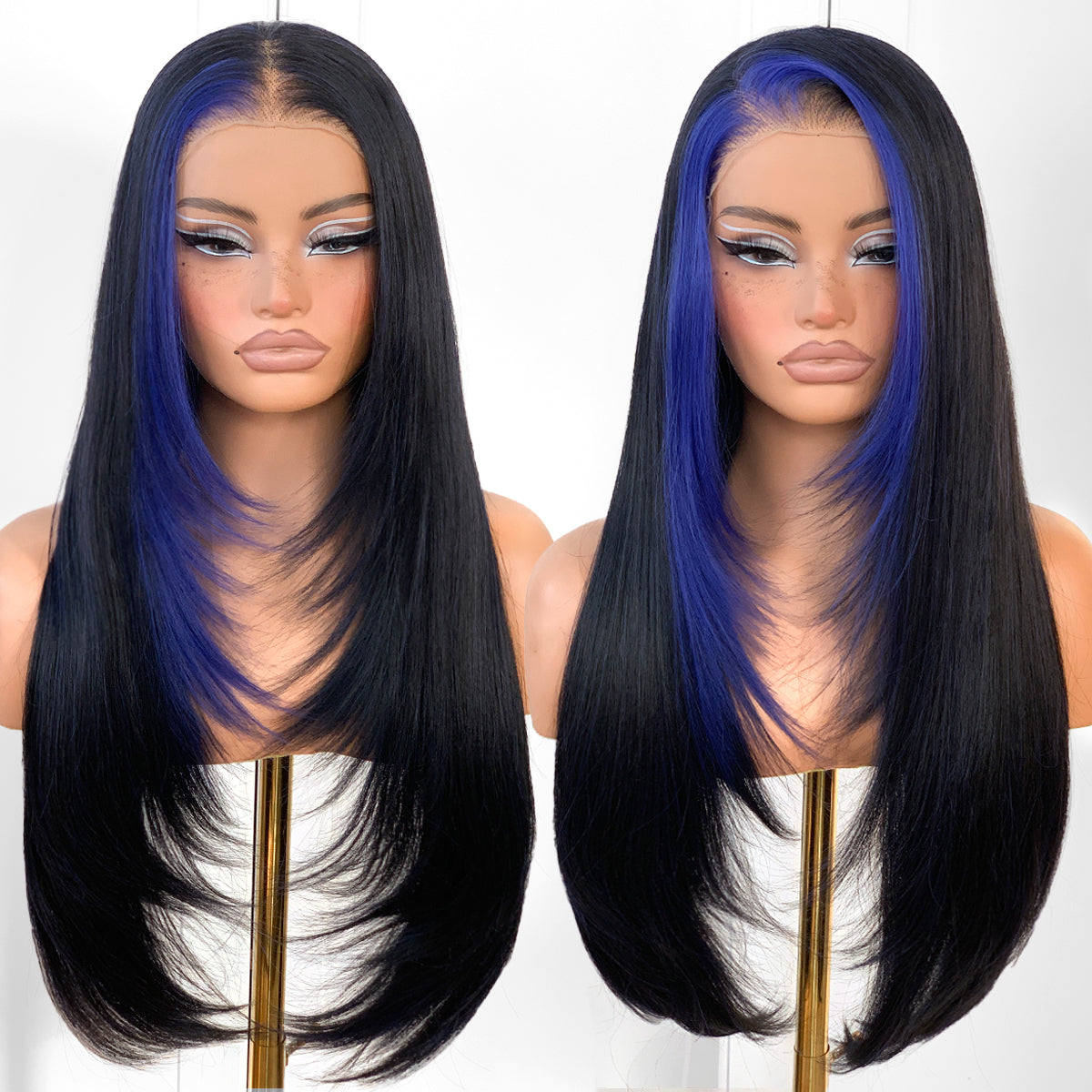 13x6 Lace Front High-Low Layered Wig | Pre-Plucked, Pre-Cut, Ready to Wear Synthetic Wig Sandswept Blonde Wig| Natural Hairline, Breathable Cap,Sandswept Blonde,Ginger Skunk,BUG skunk,BLUE Skunk,Black,Chocolate brown.