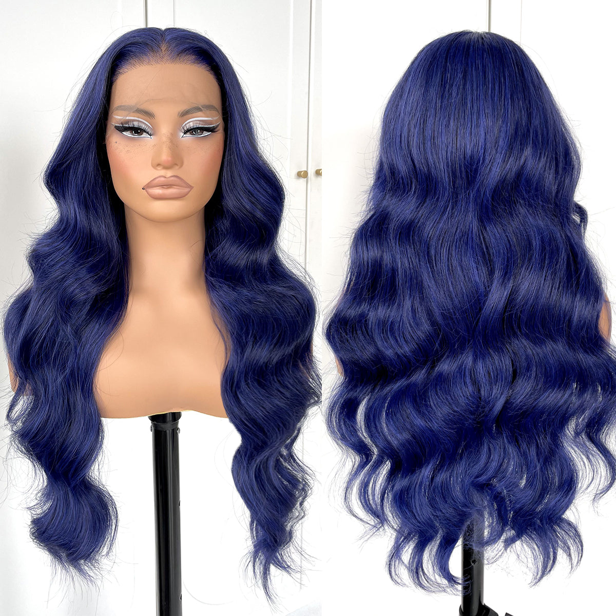 MITIMES 13x6 Glueless Blue Body Wave Lace Front Wig Pre Plucked Synthetic Dark Blue HD Lace front wig for fashion women transparent lace front wig for cosplay party