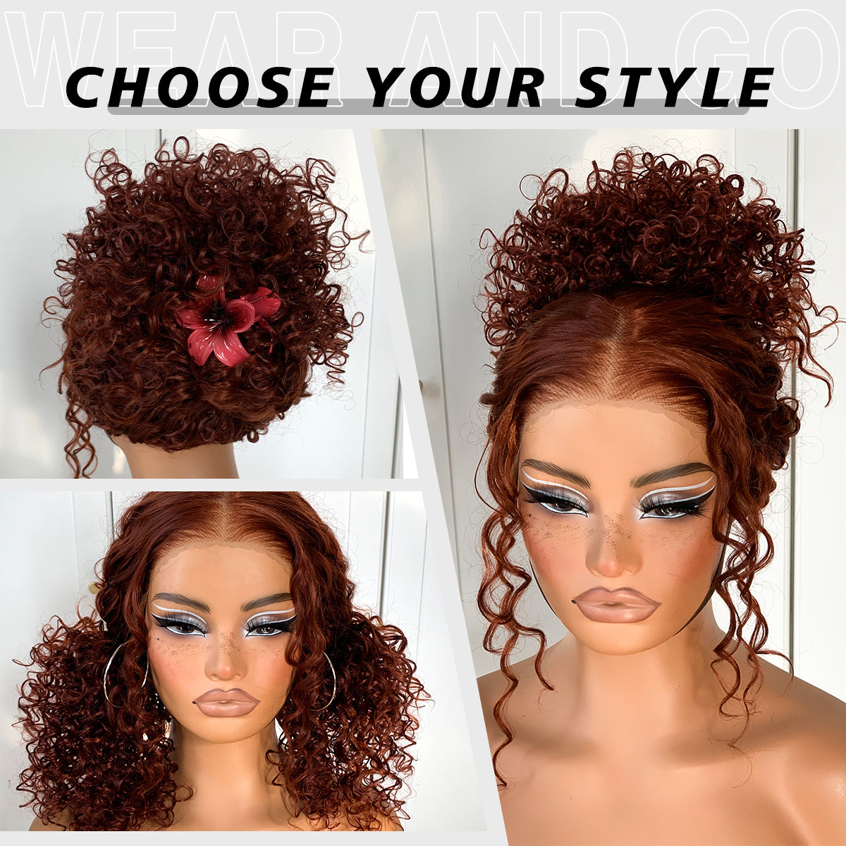 Reddish Brown HD Lace Curly Wig Wear And Go Glueless Wig Pre-Plucked Synthetic Lace Frontal Wig 13x6 Kinky Afro Curly With Layer 18 Inch