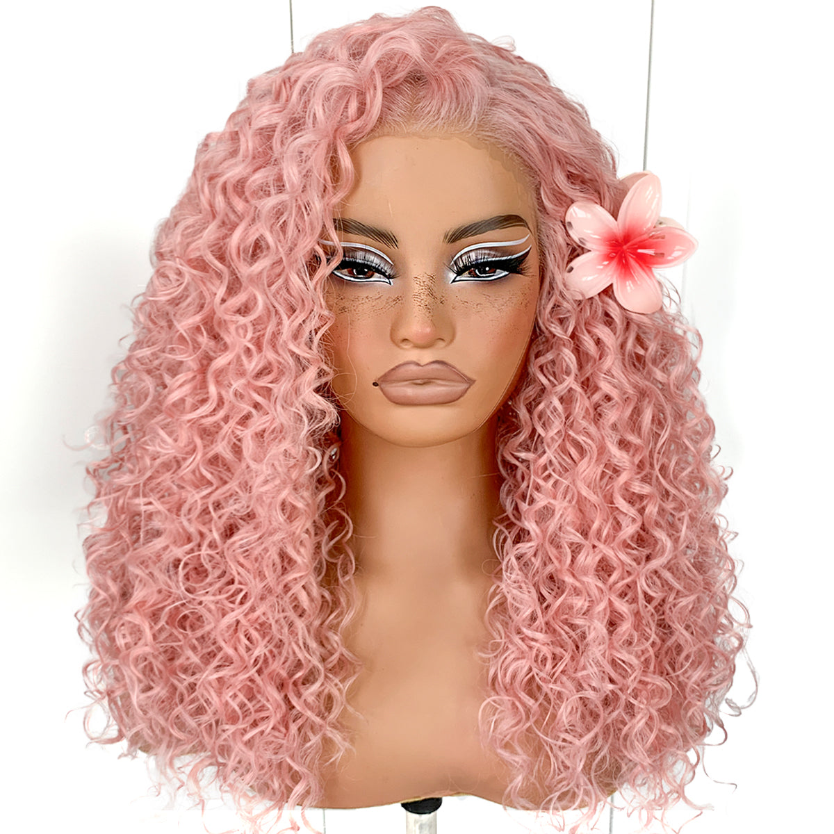 13x6 Pink Curly wig Wear And Go Glueless Wig Pre-Plucked Afro HD Lace Front Wig Synthetic Layered Kinky Curly For Fashion Women