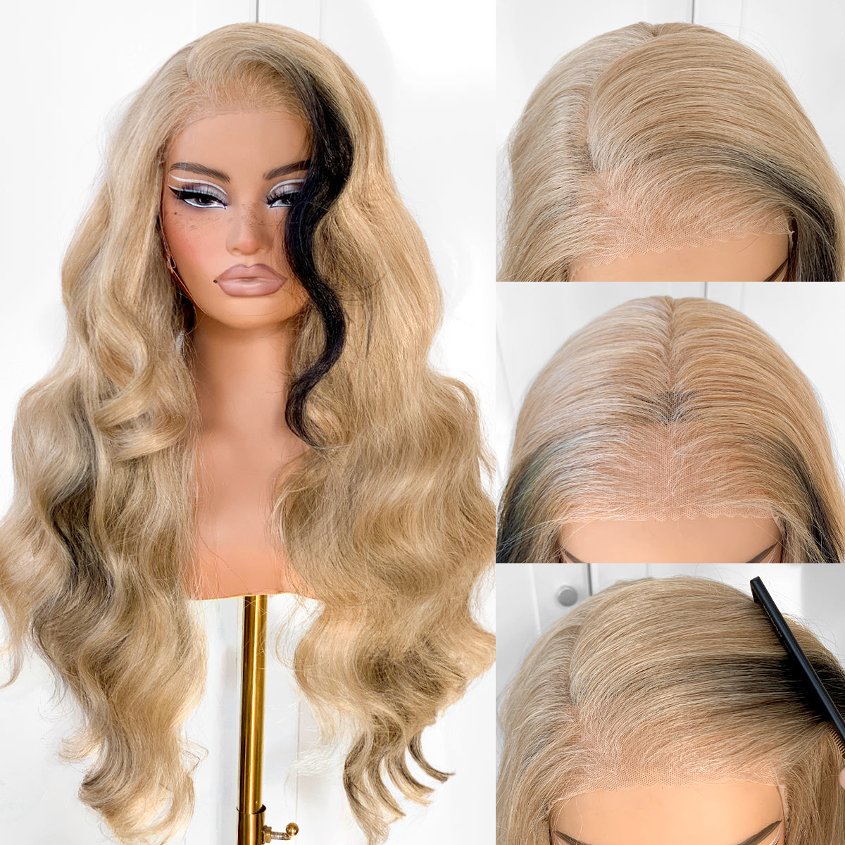 MITIMES 13x6 glueless Lace front wig pre plucked Synthetic Long body wave HD lace front wig Sandswept Blonde Wavy Wig with natural hair line