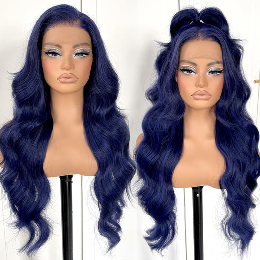 MITIMES 13x6 Glueless Blue Body Wave Lace Front Wig Pre Plucked Synthetic Dark Blue HD Lace front wig for fashion women transparent lace front wig for cosplay party