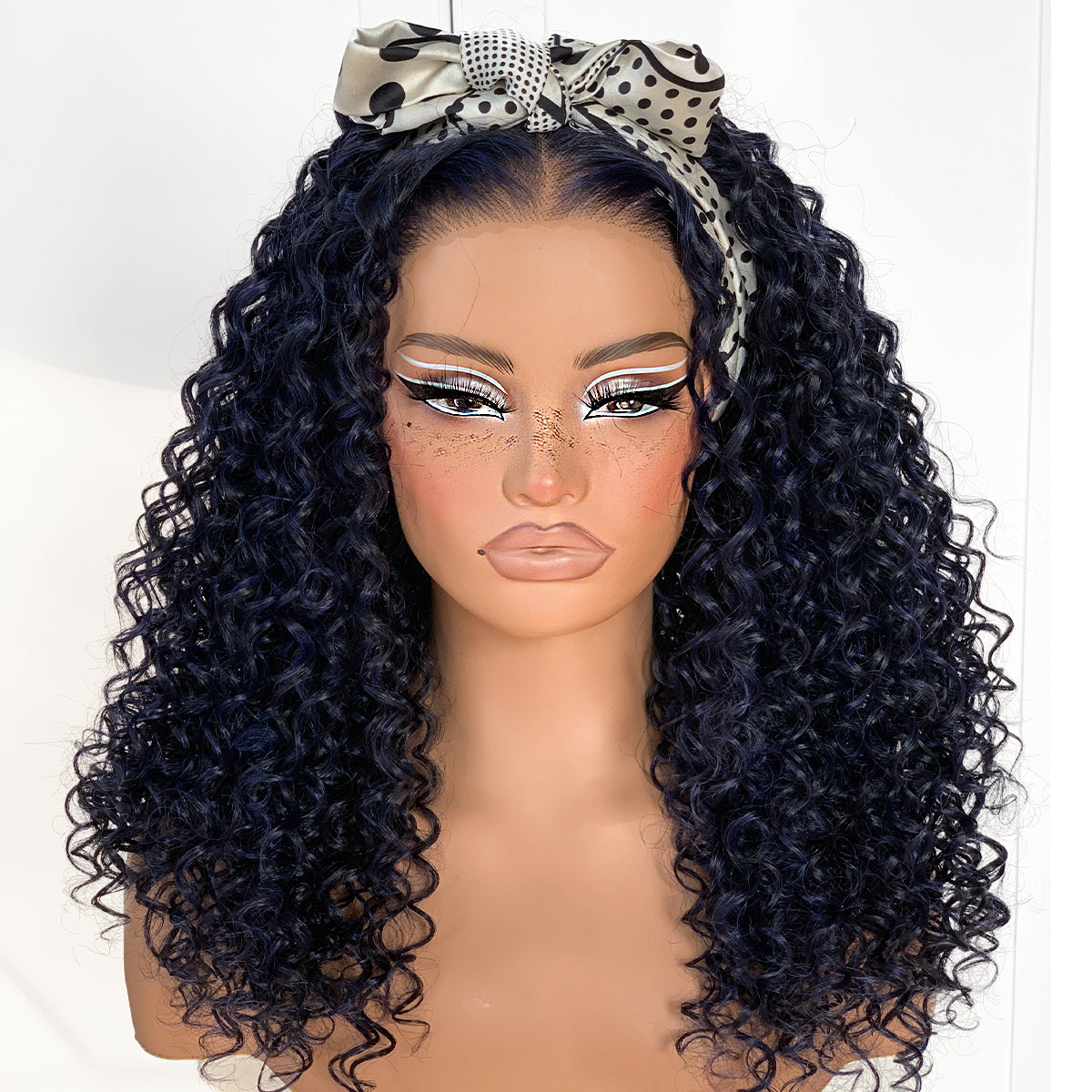 Dark Blue Wear And Go Glueless Wig Pre-Plucked Synthetic HD Lace Frontal Wig 13x6 Afro Wig Kinky Curly With Layer