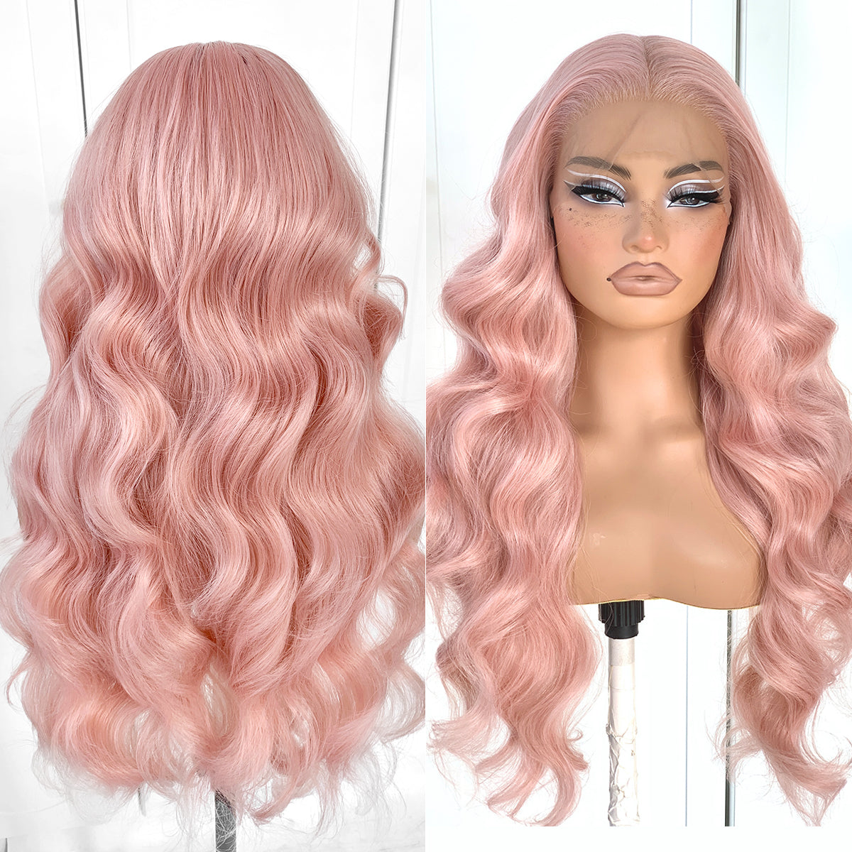 13x6 Pink Wigs Glueless HD Lace Front Wigs Pre Plucked Synthetic Body Wave Wear And Go Lace Front Wig For Cosplay Party Light Pink Wig With Natural Hairline For Fashion Women