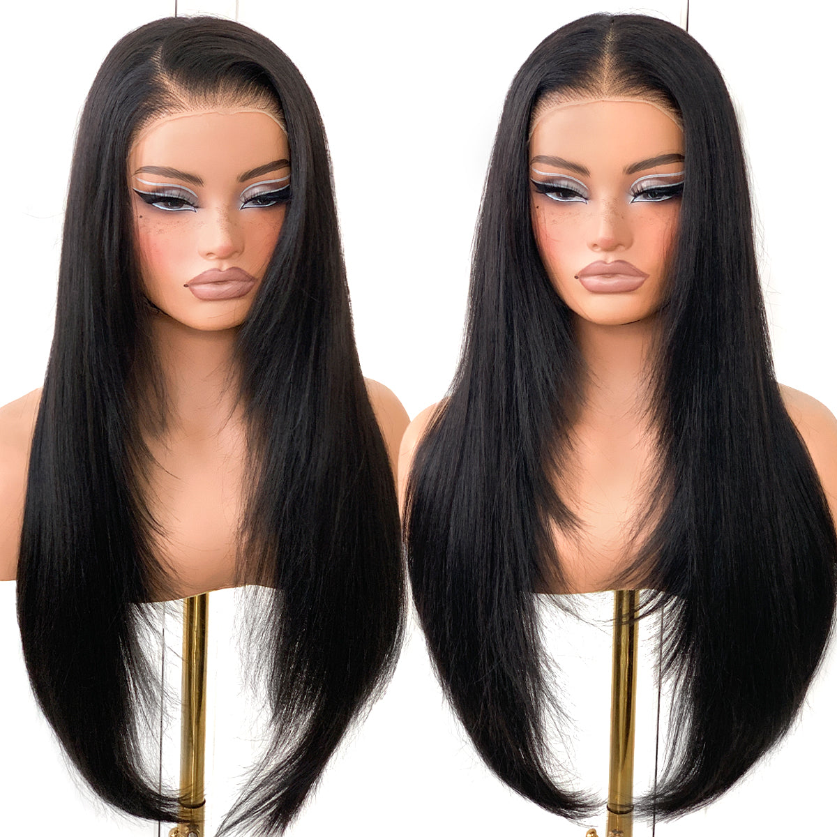 13x6 Lace Front High-Low Layered Wig | Pre-Plucked, Pre-Cut, Ready to Wear Synthetic Wig Sandswept Blonde Wig| Natural Hairline, Breathable Cap,Sandswept Blonde,Ginger Skunk,BUG skunk,BLUE Skunk,Black,Chocolate brown.