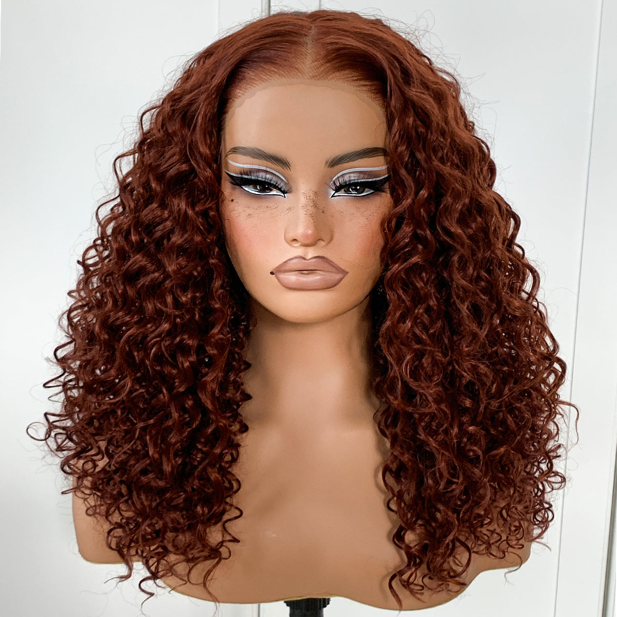 Reddish Brown HD Lace Curly Wig Wear And Go Glueless Wig Pre-Plucked Synthetic Lace Frontal Wig 13x6 Kinky Afro Curly With Layer 18 Inch