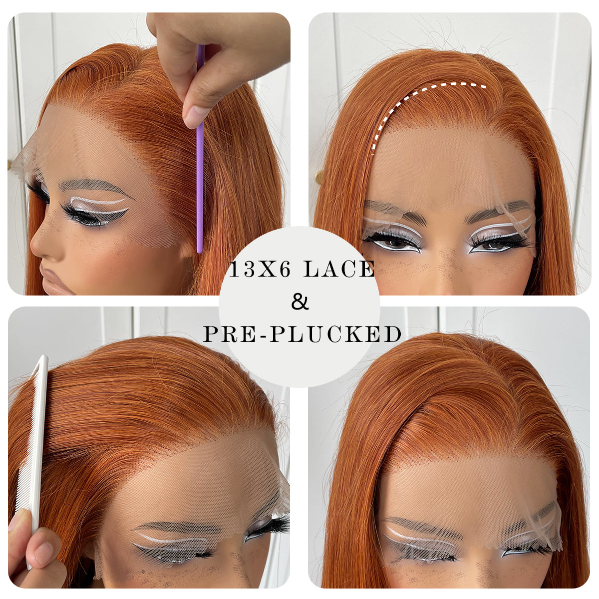 MITIMES 13x6 Ginger Orange Lace Front Wig Pre Plucked HD Synthetic Long Straight Lace Front Wigs 180 Density Yaki Glueless Ginger Lace Front Wig 32inch