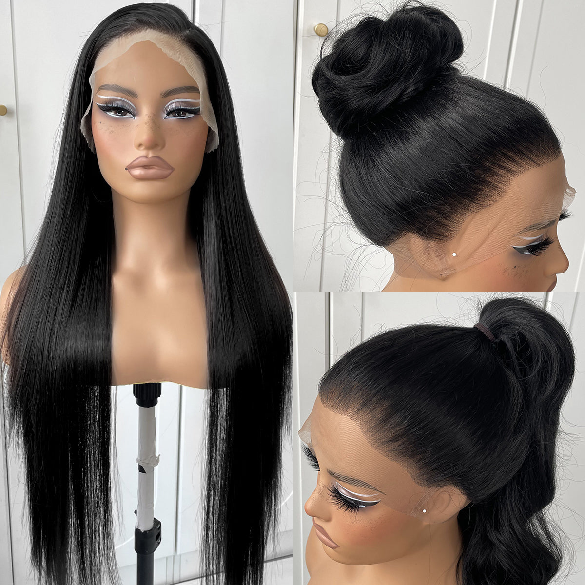 MITIMES 360 Lace Front Wig Pre Plucked HD Synthetic Long Straight Lace Front Wigs 180 Density Yaki GluelessWig 32inch