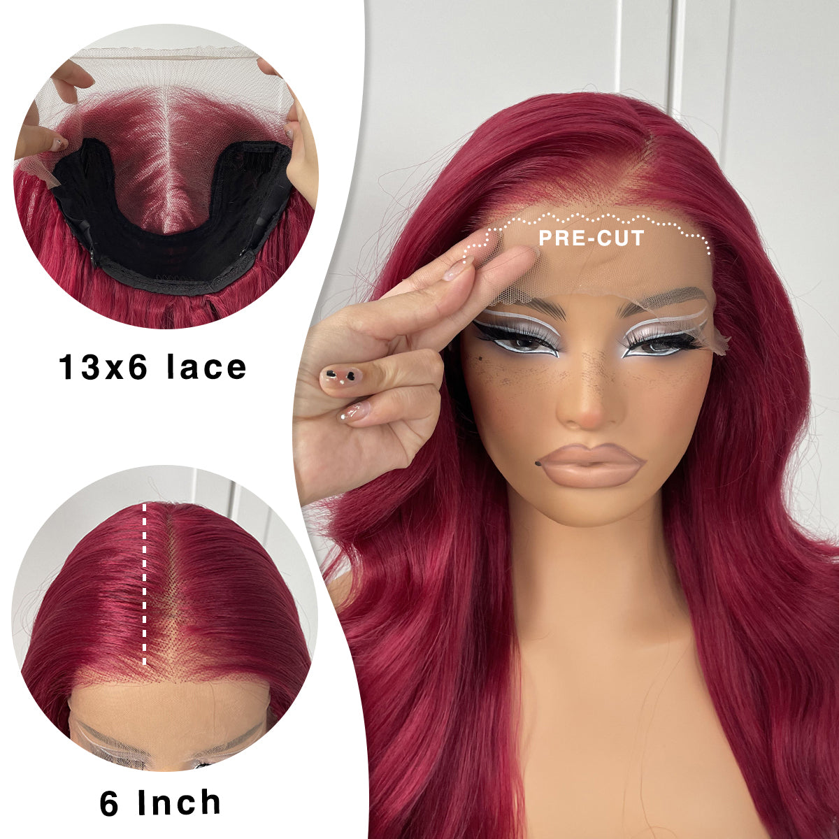 MITIMES 13x6 Red Body Wave HD Lace Front Wig Glueless Synthetic 99j Burgundy lace front Wig pre-plucked Wear And Go Long body wave lace front wigs