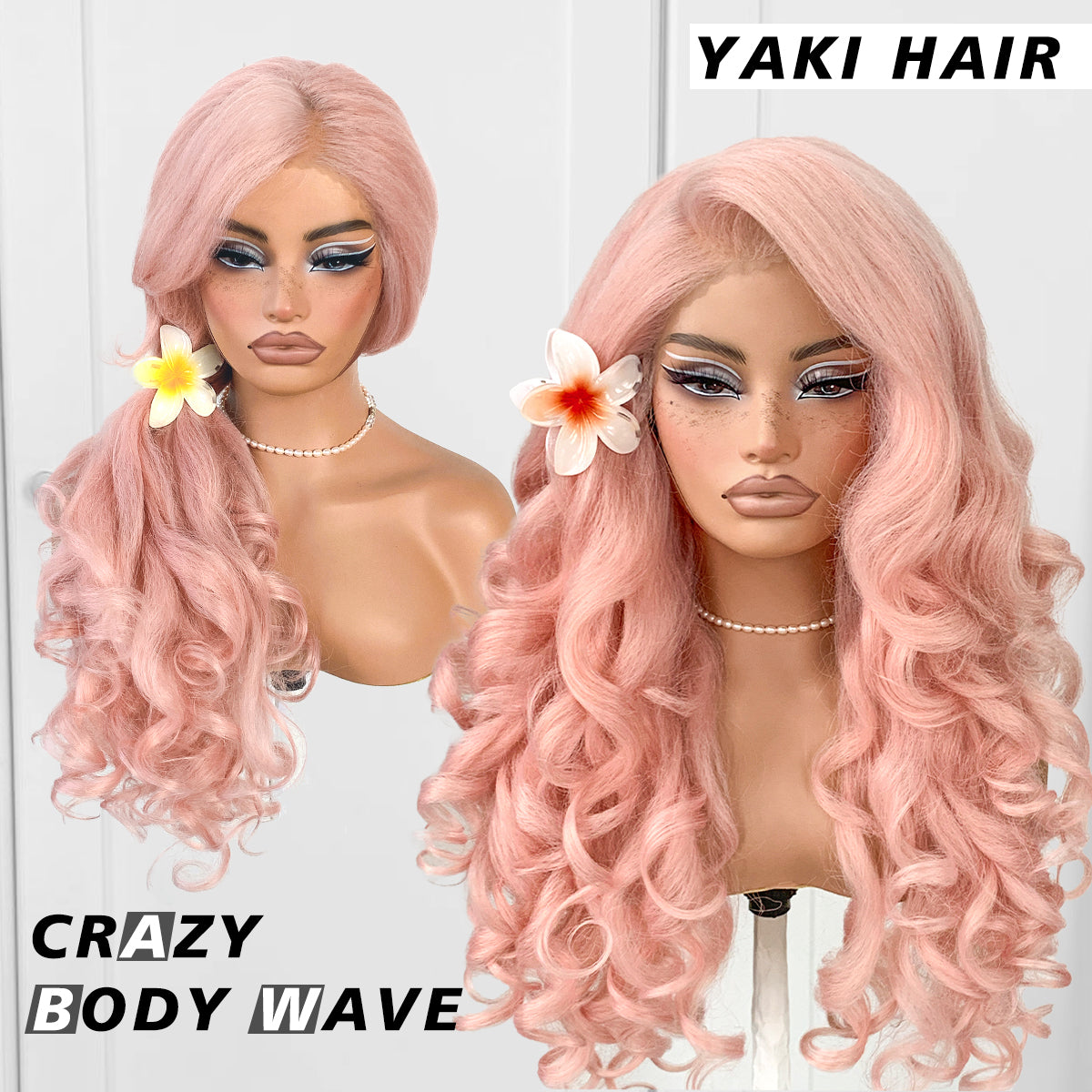 MITIMES 13x6 Pink Glueless Lace Front Wigs Pre-Plucked Yaki Crazy Body Wave HD Lace Wig Synthetic Wear And Go Glueless Wig Pre-Cut