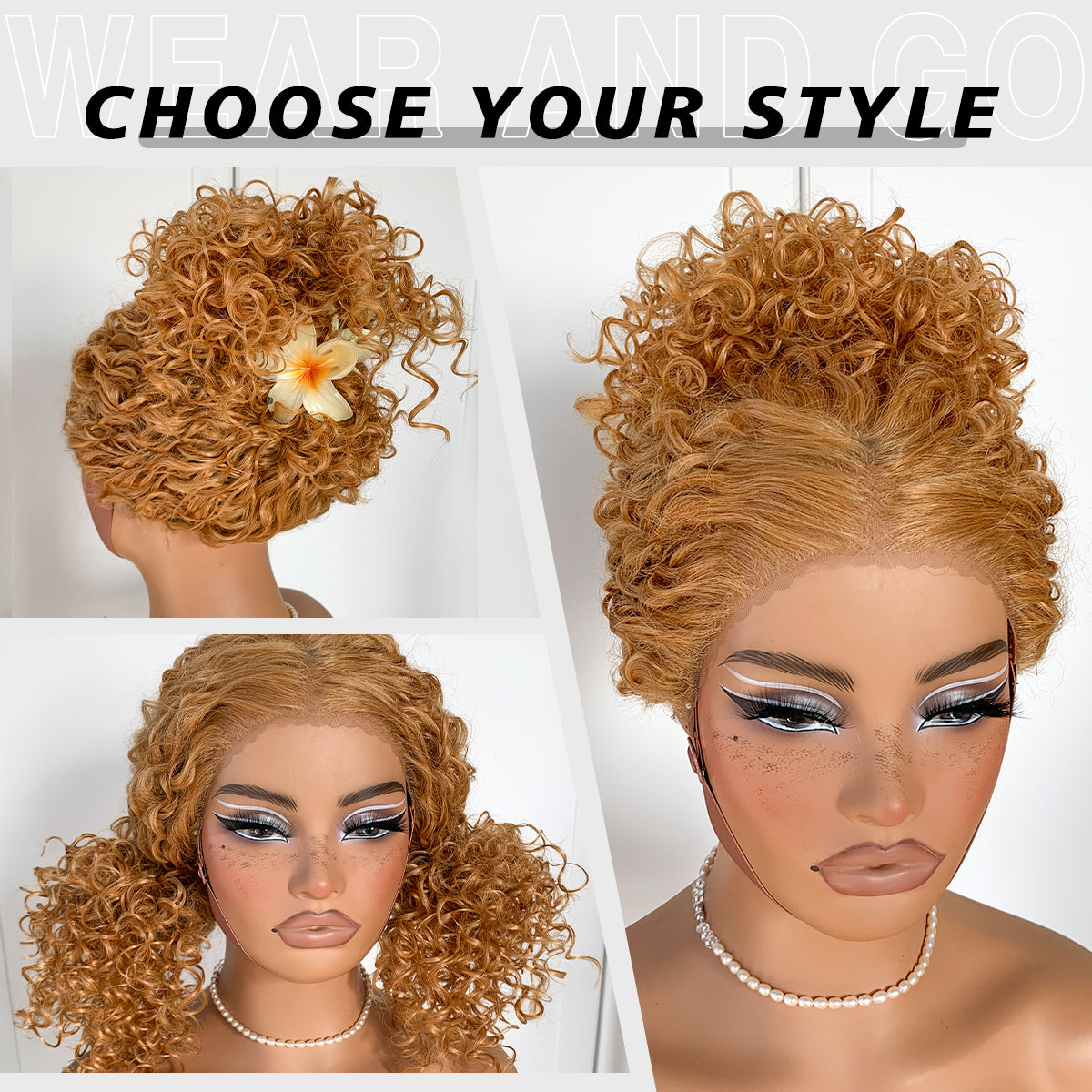 Honey Blonde Curly Wig Wear And Go Glueless Wig Pre-Plucked Synthetic HD Lace Frontal Wig 13x6 Afro Wig Blonde Kinky Curly