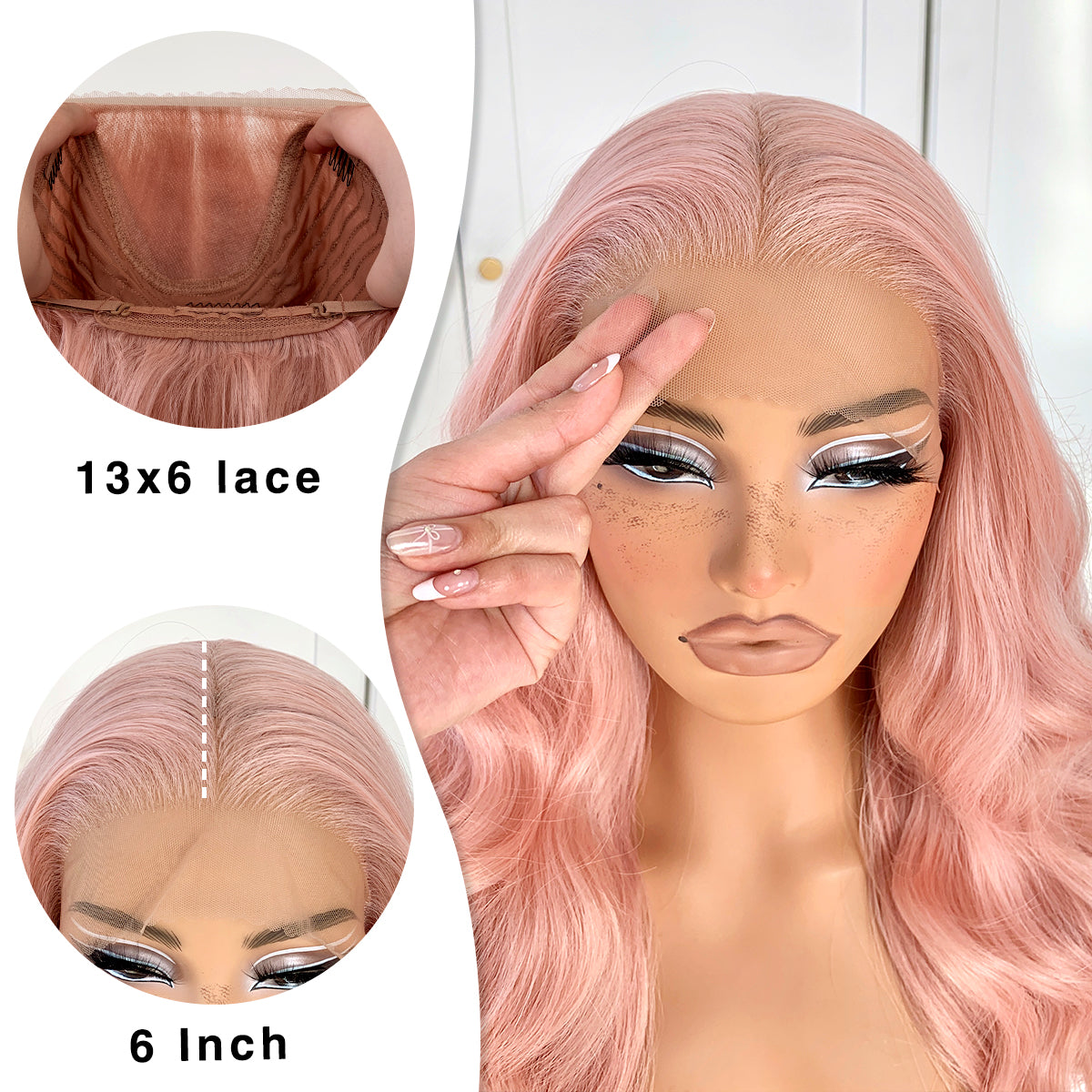 13x6 Pink Wigs Glueless HD Lace Front Wigs Pre Plucked Synthetic Body Wave Wear And Go Lace Front Wig For Cosplay Party Light Pink Wig With Natural Hairline For Fashion Women