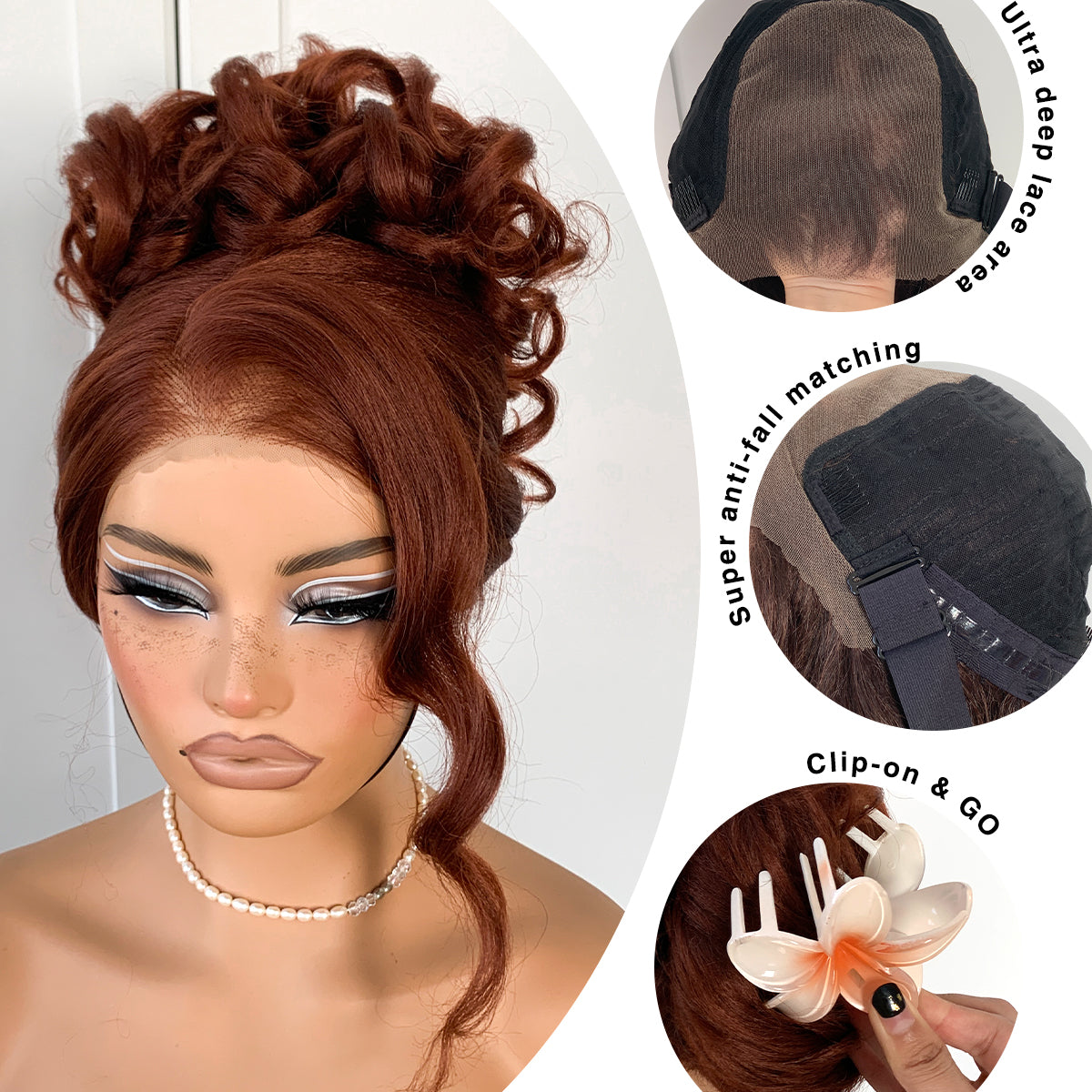 MITIMES 13x6 Glueless Reddish Brown Lace Front Wigs Pre-Plucked Yaki Body Wave HD Lace Front Wig Synthetic Wear And Go Glueless Red Wig Pre-Cut