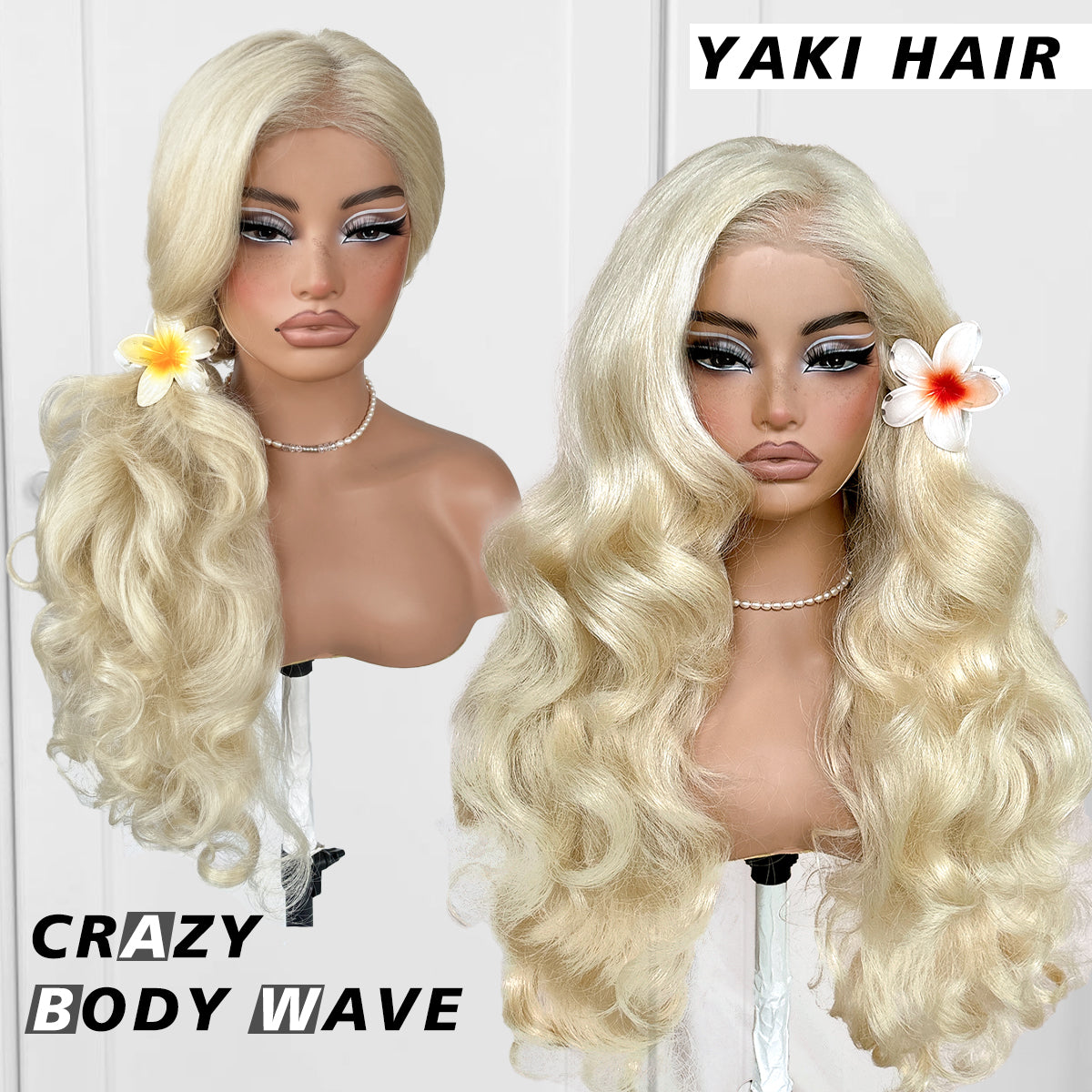 13x6 Glueless Blonde Wig 613 HD Lace Frontal Wig Pre-Cut Yaki Crazy Body Wave Wig Pre-Plucked Synthetic Wear And Go Wig For Cosplay