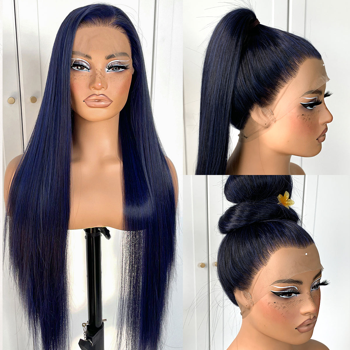 MITIMES 360 Lace Front Wig Pre Plucked HD Synthetic Long Straight Lace Front Wigs 180 Density Yaki GluelessWig 32inch