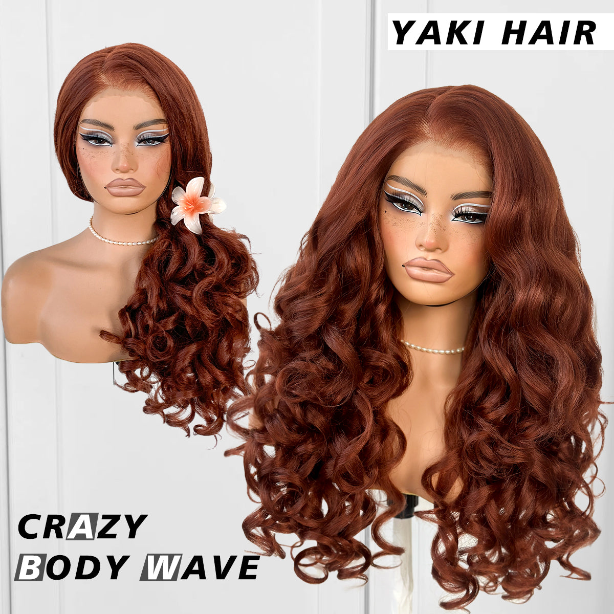 MITIMES 13x6 Glueless Reddish Brown Lace Front Wigs Pre-Plucked Yaki Body Wave HD Lace Front Wig Synthetic Wear And Go Glueless Red Wig Pre-Cut