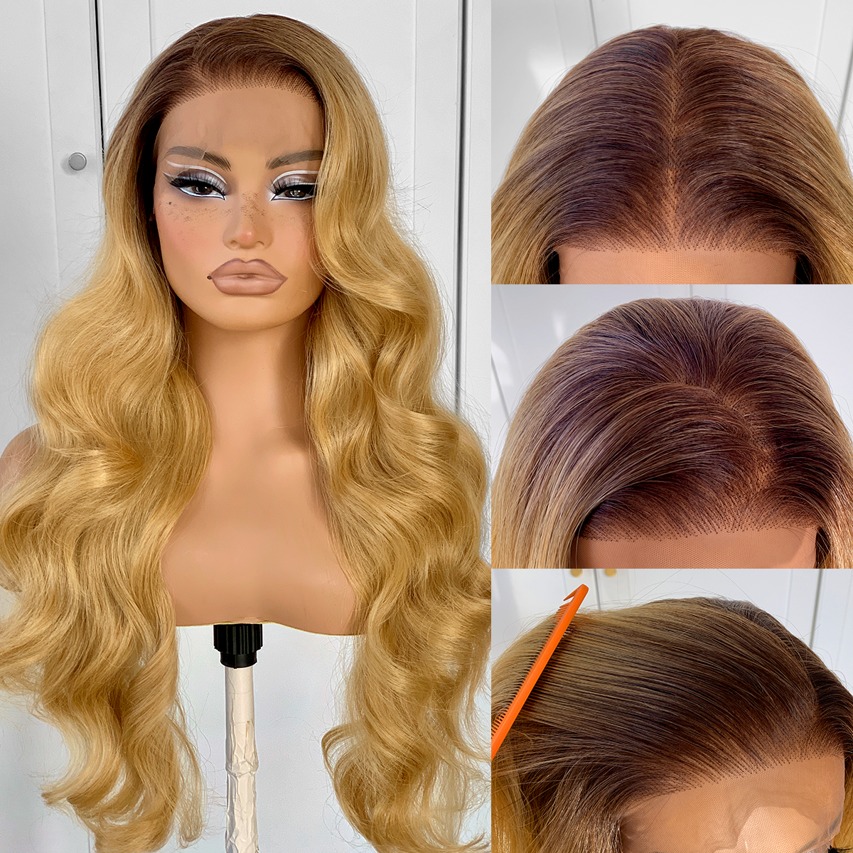 MITIMES 13x6 Wig Glueless Lace Front Wigs Pre Plucked Synthetic Body Wave blonde wig Wear and Go lace front wig for black women