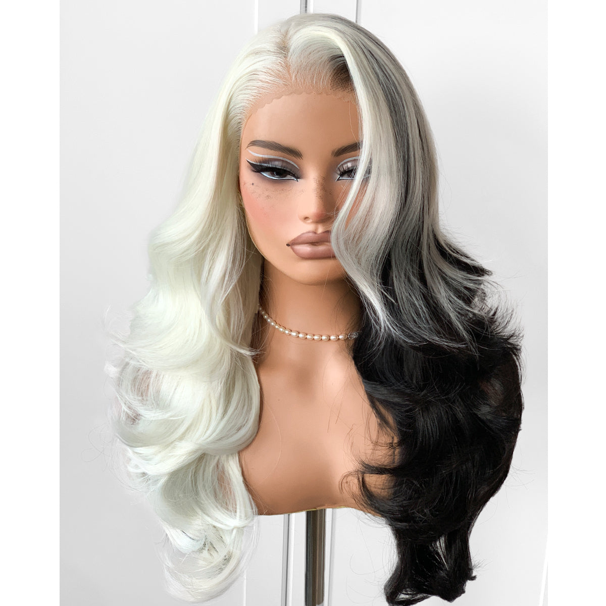 Feather Layered Hair Cuting Style Long 13x6 Synthetic Lace Front Wig Wear and Go Glueless Natural Hairline Black And White Wig