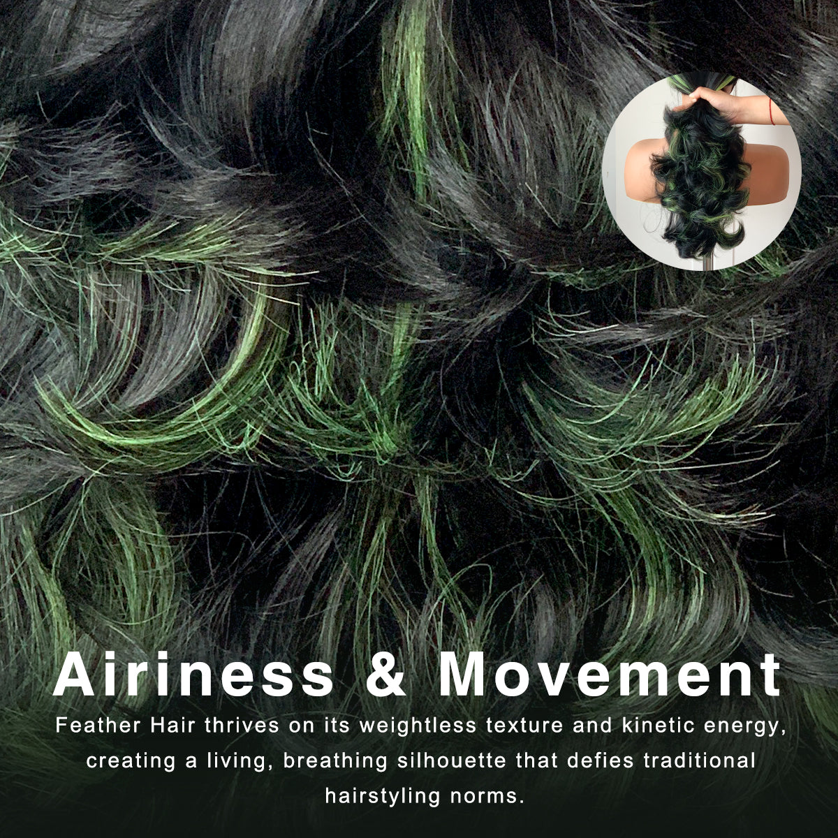 MITIMES Feather Layered Hair Cuting Style Long 13x6 Synthetic Lace Front Wig Wear and Go Glueless Natural Hairline Cospaly Natural Green Wig