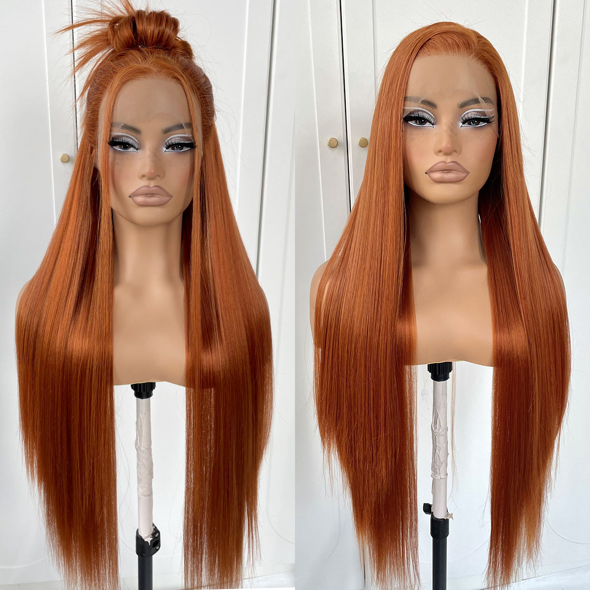 MITIMES 13x6 Ginger Orange Lace Front Wig Pre Plucked HD Synthetic Long Straight Lace Front Wigs 180 Density Yaki Glueless Ginger Lace Front Wig 32inch