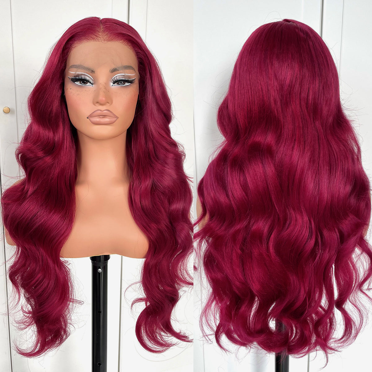 MITIMES 13x6 Red Body Wave HD Lace Front Wig Glueless Synthetic 99j Burgundy lace front Wig pre-plucked Wear And Go Long body wave lace front wigs