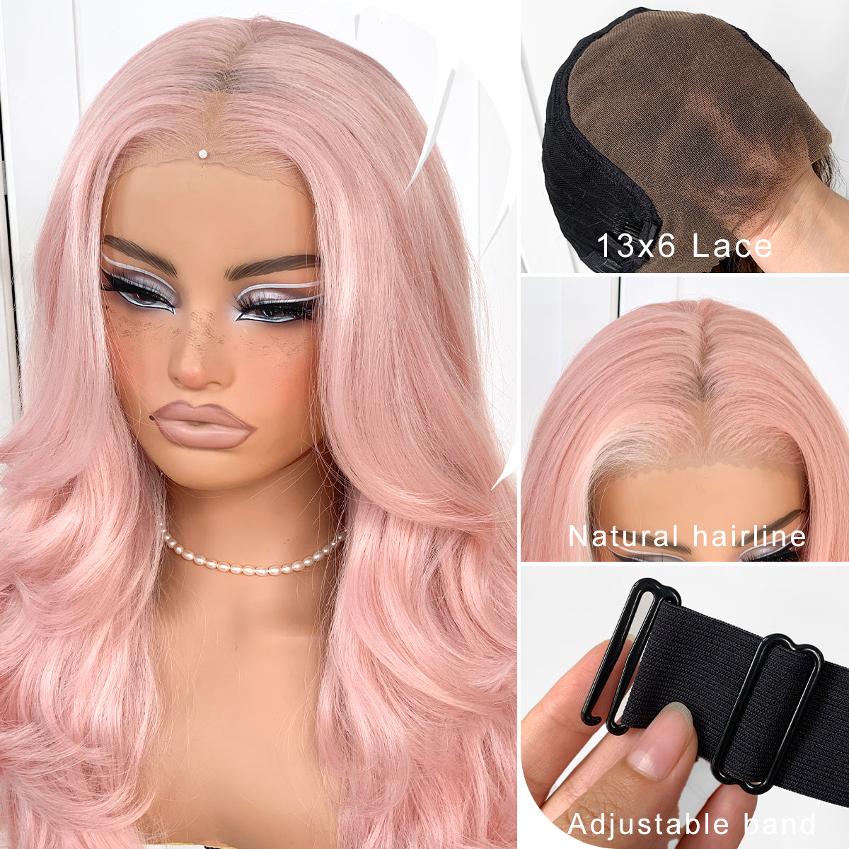 Feather Layered Hair Cuting Style Long 13x6 Synthetic Lace Front Wig Wear and Go Glueless Natural Hairline PINK  Wig
