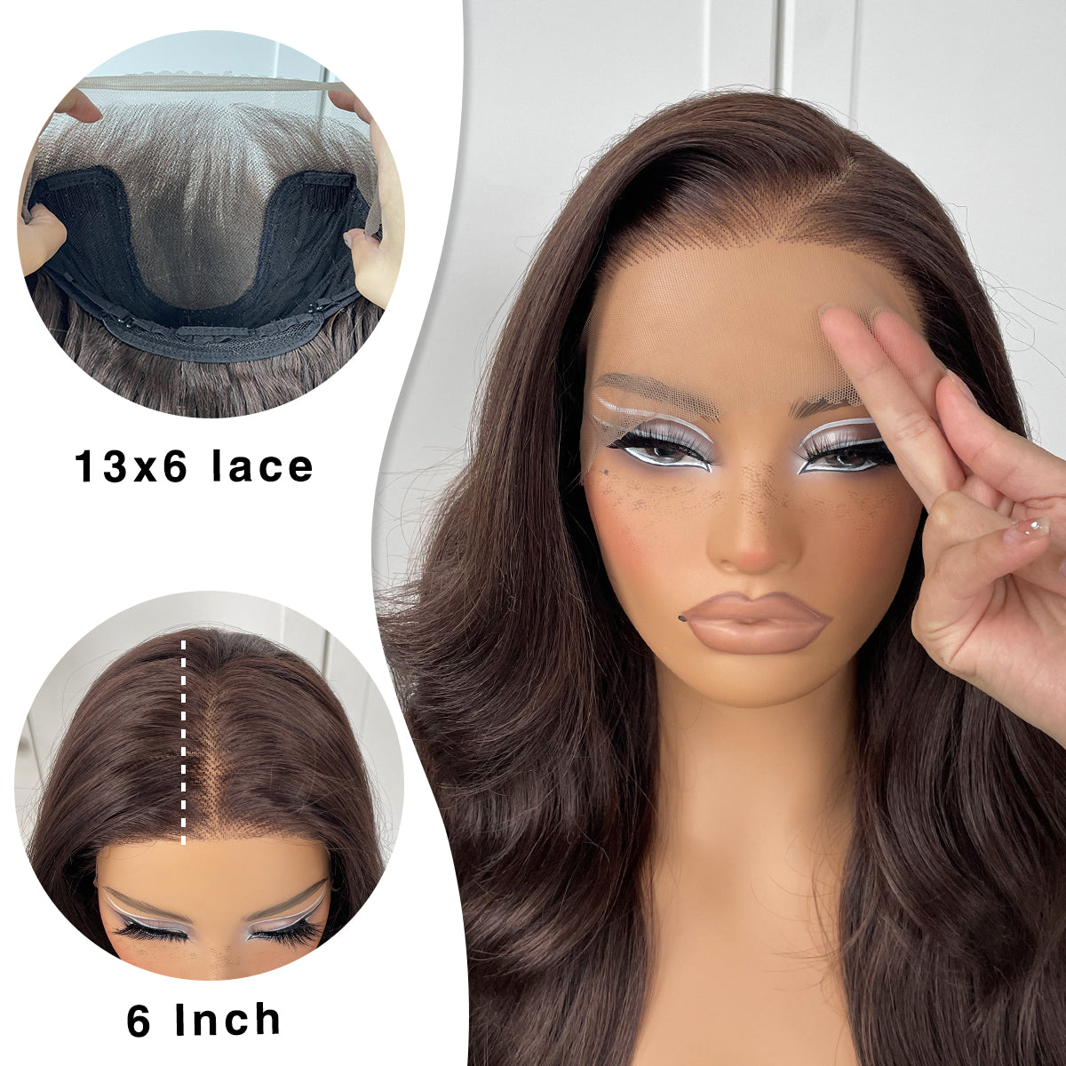 MITIMES 13x6 chocolate brown wig Glueless HD Lace Front Wig Pre plucked Synthetic Long body wave lace front wig Wear and Go HD Lace Front Wig