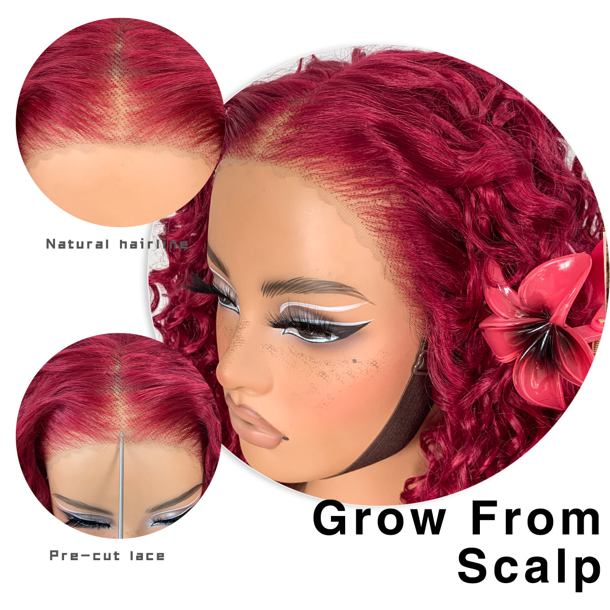 13x6 Red Curly Wig Synthetic Lace Front Wig Pre-Plucked Wear And Go Glueless Afro Wig HD lace frontal wig For Black Women