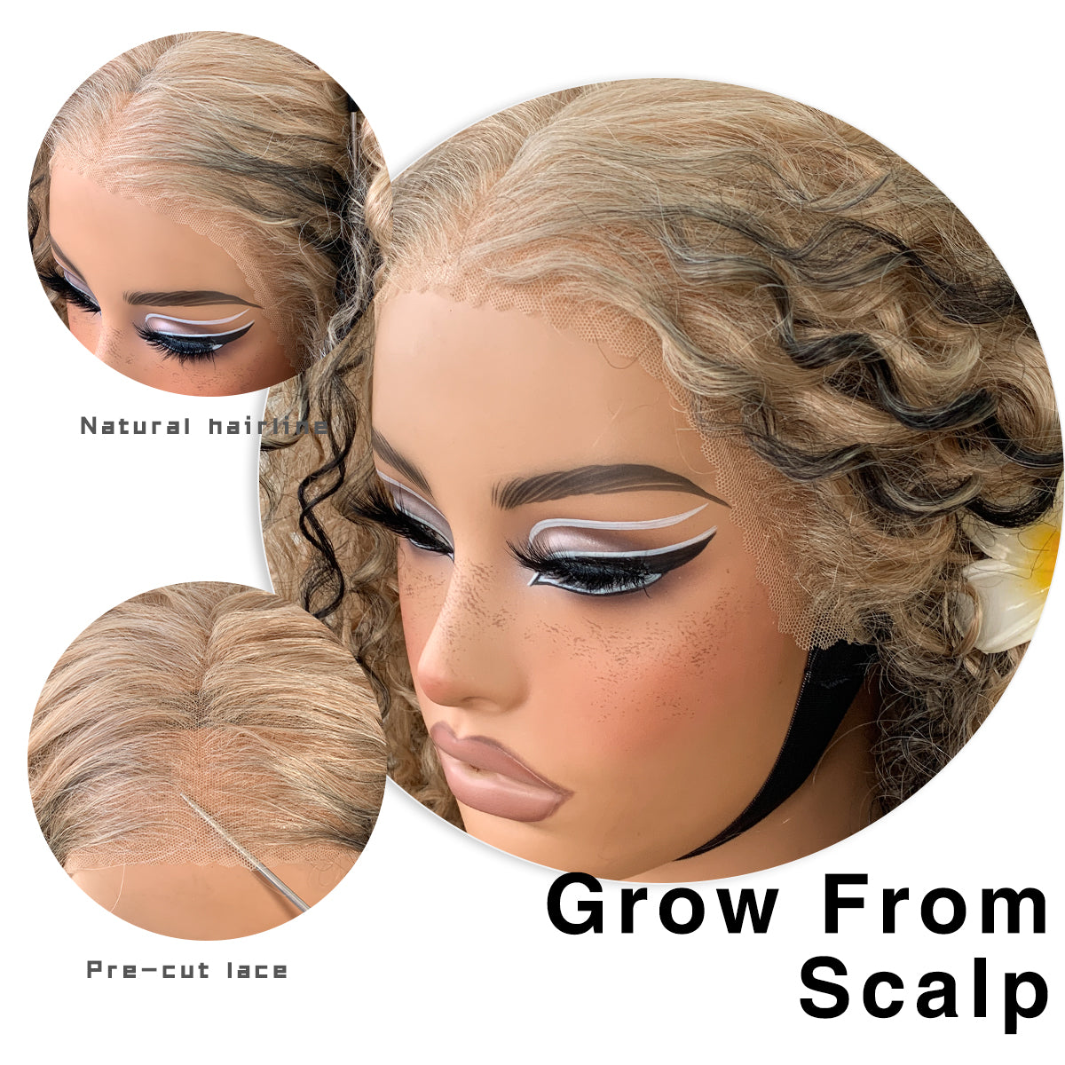 13x6 Curly Wig Wear And Go Glueless Wig Pre-Plucked Synthetic Lace Front Wig Pre-Cut Afro Kinky Layred Wig With Natural Hairline 18 Inch