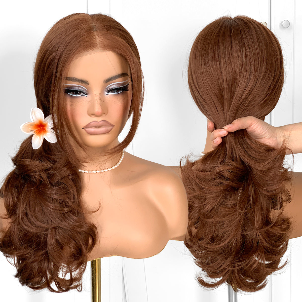 Feather Layered Hair Cuting Style Long 13x6 Synthetic Lace Front Wig Wear and Go Glueless Natural Hairline Chocolate Brown Wig