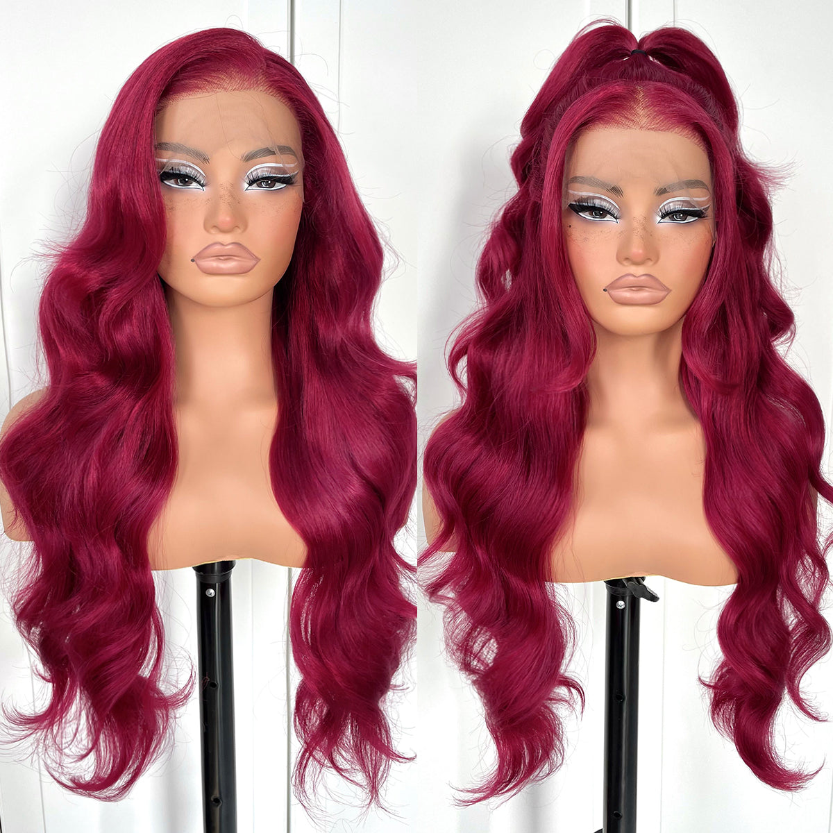 MITIMES 13x6 Red Body Wave HD Lace Front Wig Glueless Synthetic 99j Burgundy lace front Wig pre-plucked Wear And Go Long body wave lace front wigs