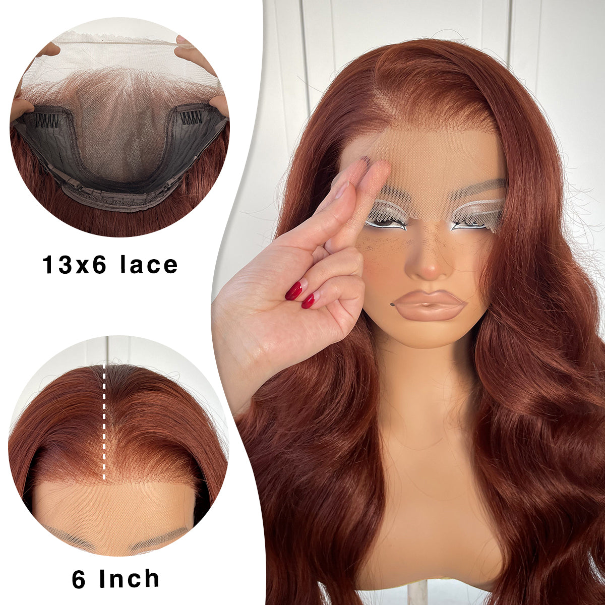 MITIMES 13x6 Glueless Reddish Brown Lace Front Wigs Pre-Plucked Red Brown Body Wave HD Lace Front Wig Synthetic Wear And Go Glueless Wig